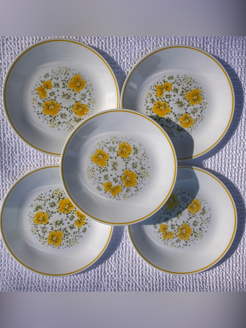 CORELLE Vintage Yellow Floral 5 Dinner and 4 Snack plates - Set of 9